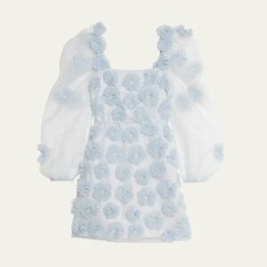 LoveShackFancy Wells Dress Glacier Blue Floral Appliqué 8